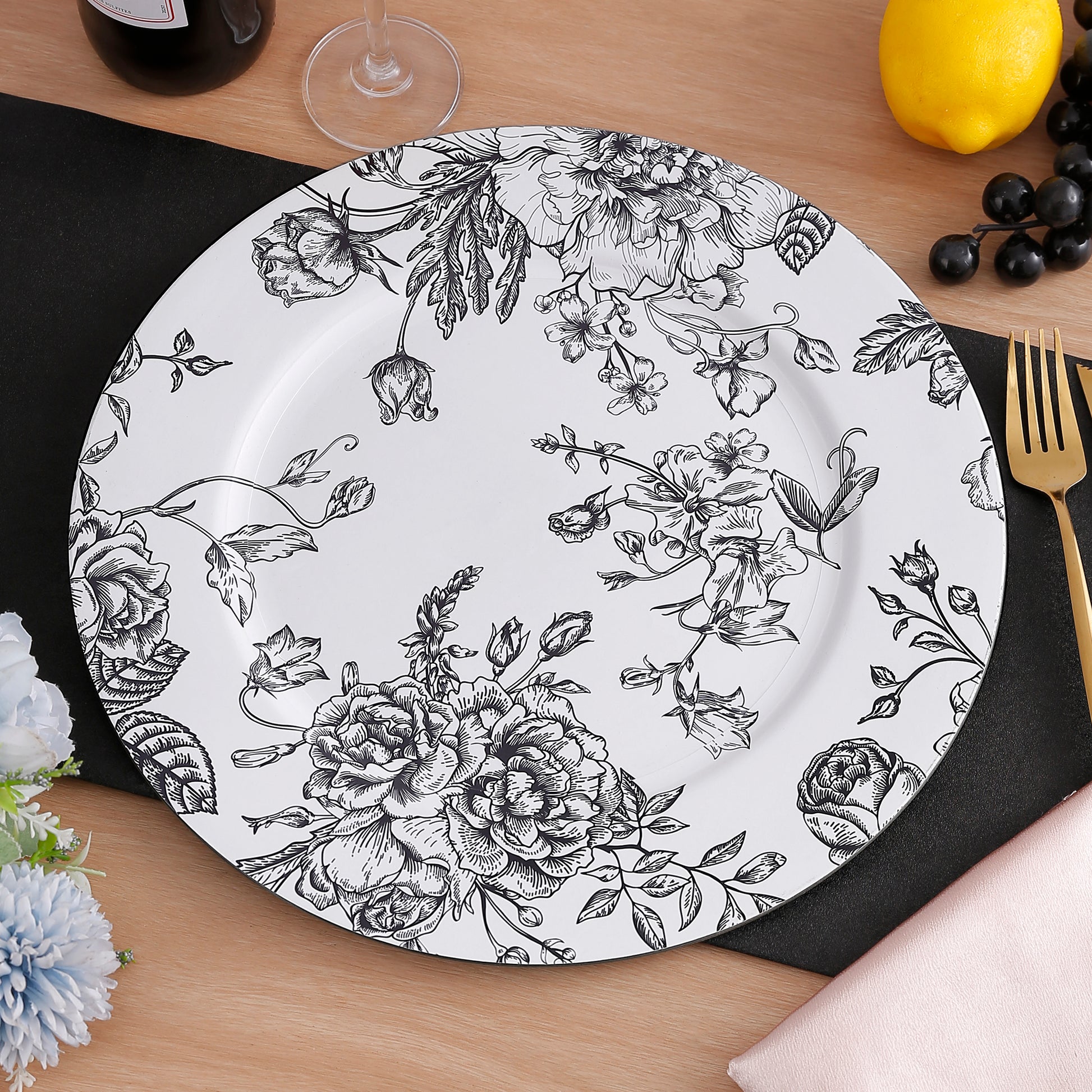 French Toile Acrylic Charger Plate - Black