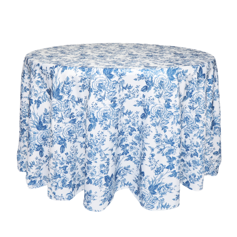 French Toile 120" Round Tablecloth Blue CV Linens