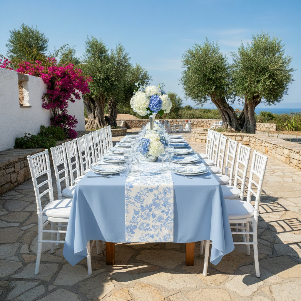 French Toile Table Runner - Baby Blue.