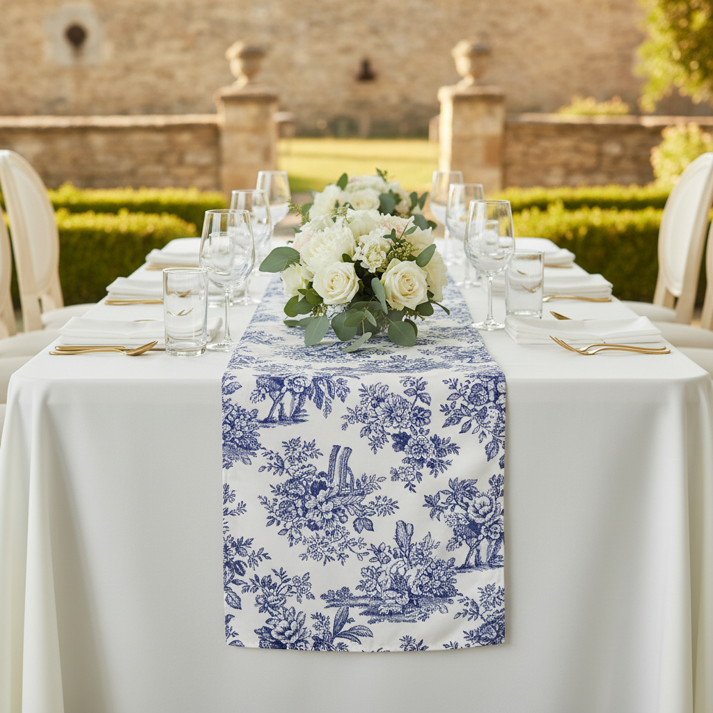 French Toile Table Runner - Blue.