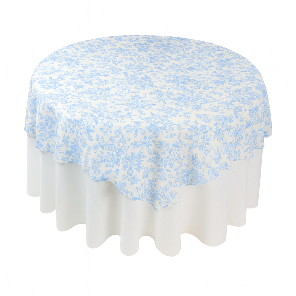 French Toile 72" Square Tablecloth/Overlay - Baby Blue