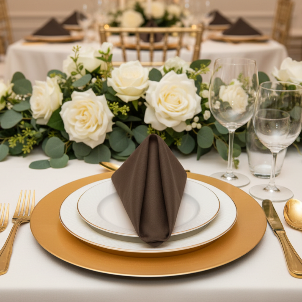 Front View - Chocolate Brown Polyester Napkin