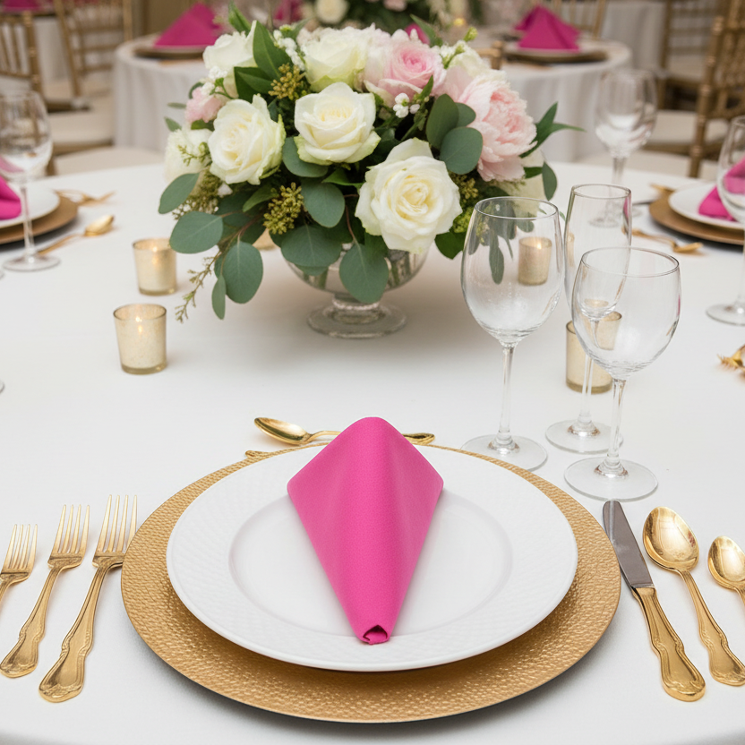 Front View - Fuchsia Polyester Napkin