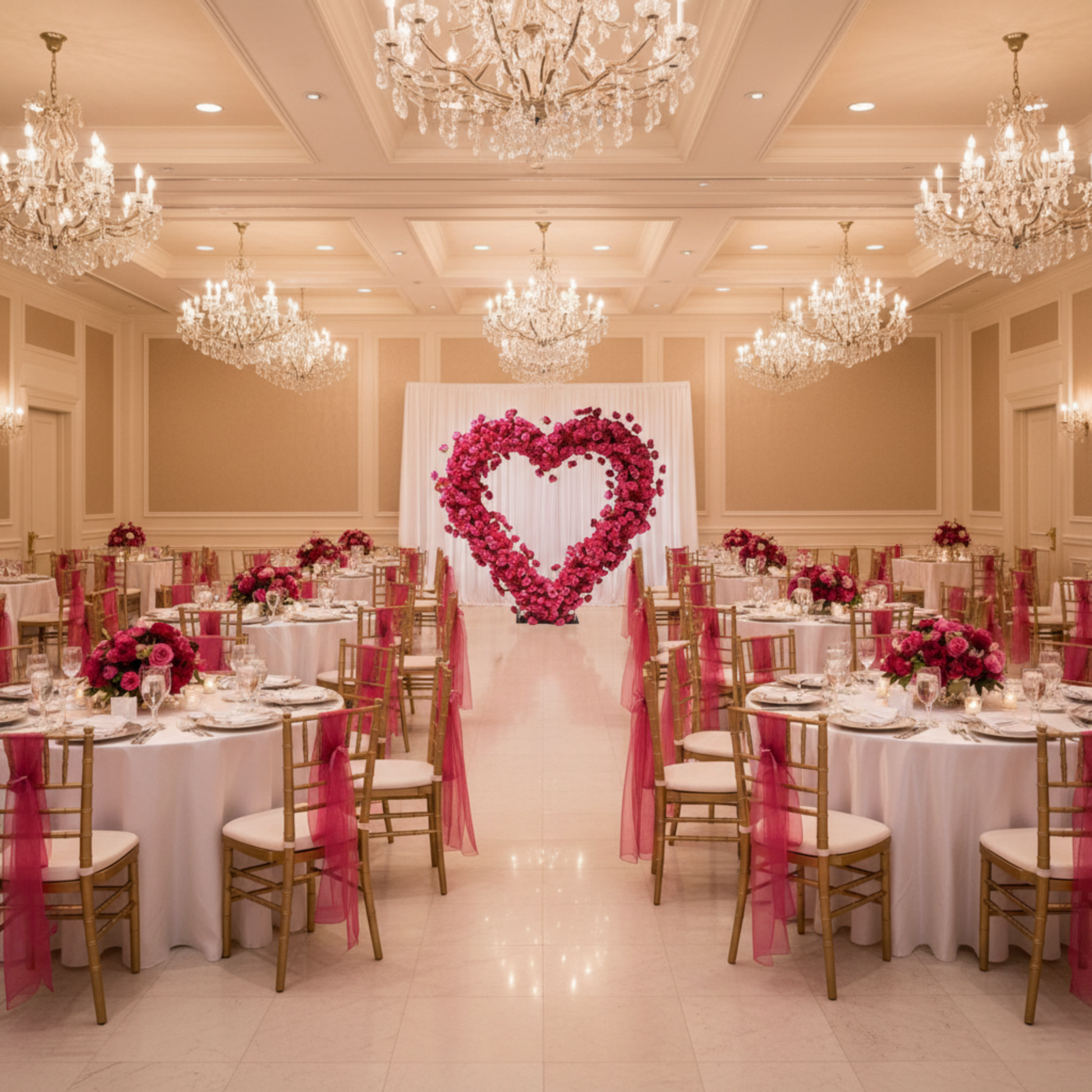 Fuchsia  Floral 3D Heart Backdrop – Indoor Ballroom
