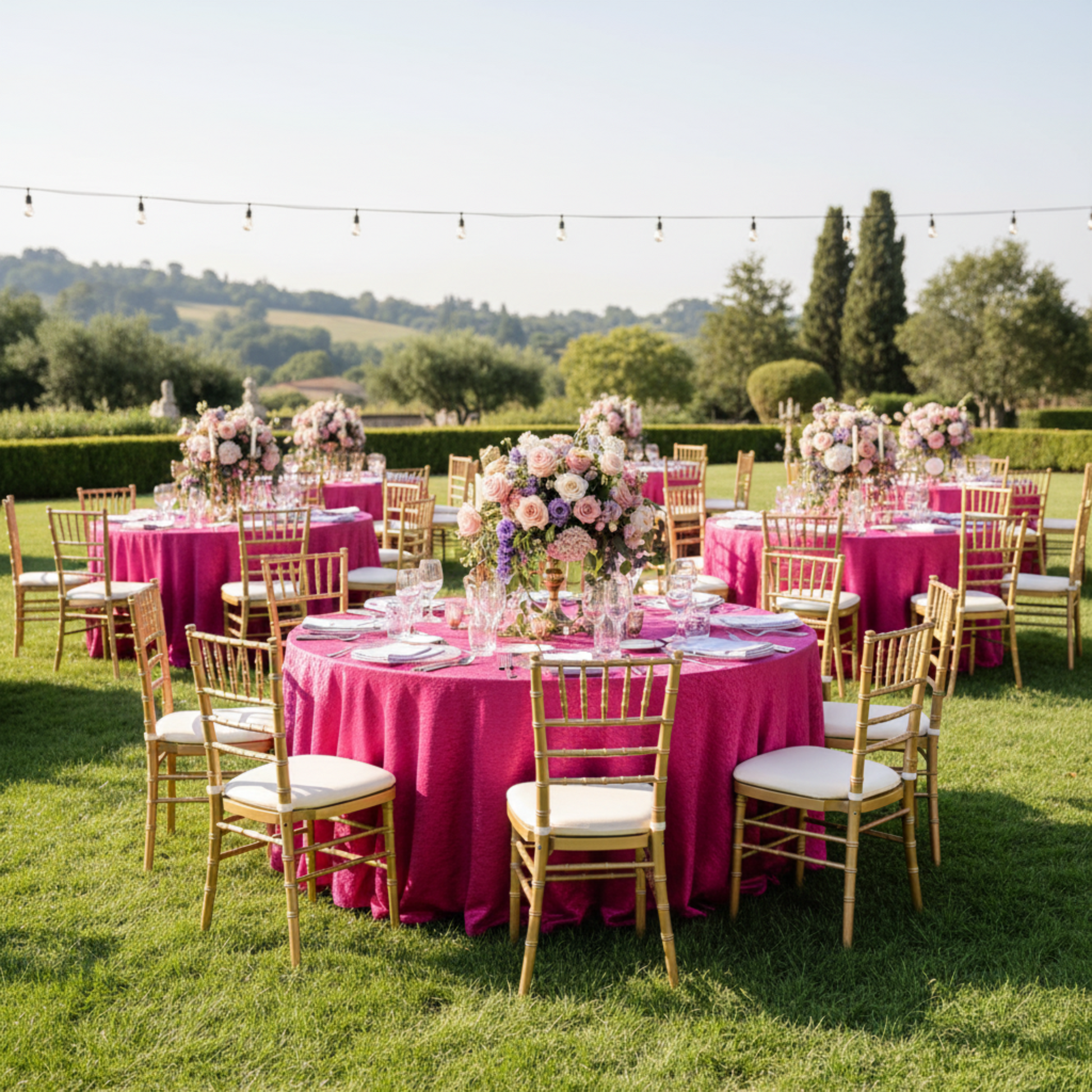 Fuchsia 120 Round Crinkle Shimmer Tablecloth – Outdoor Wedding
