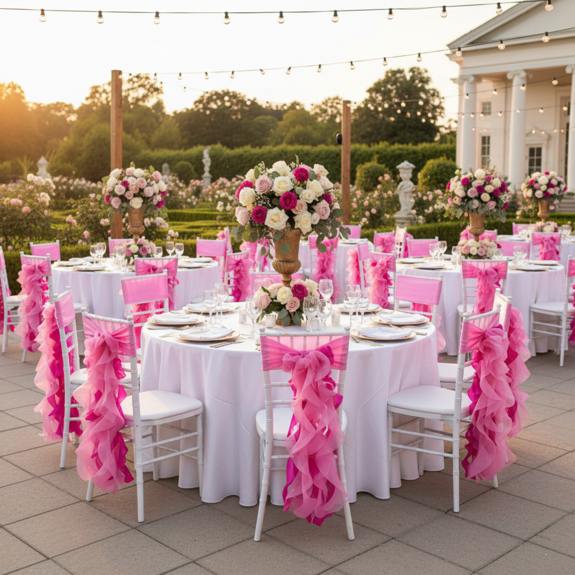 Fuchsia Curly Willow Chair Sash – Outdoor Banquet Reception