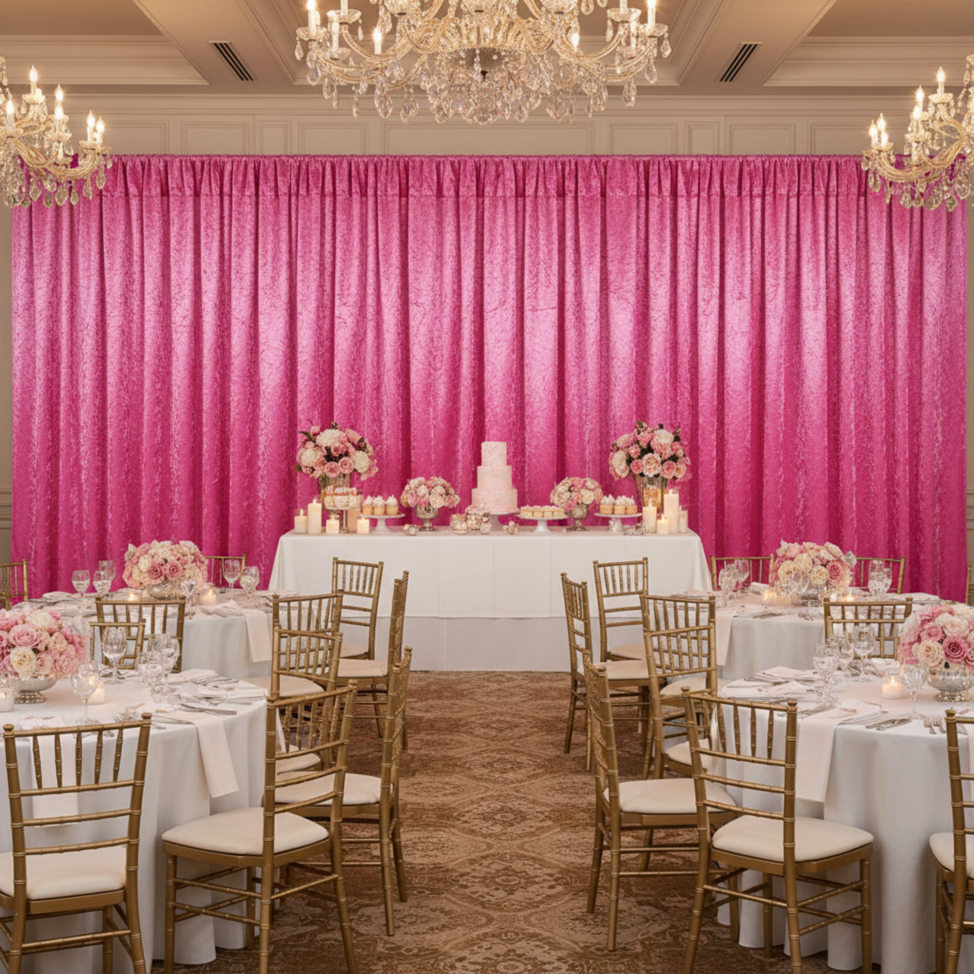 Full Fuchsia Velvet Wall Indoor Ballroom