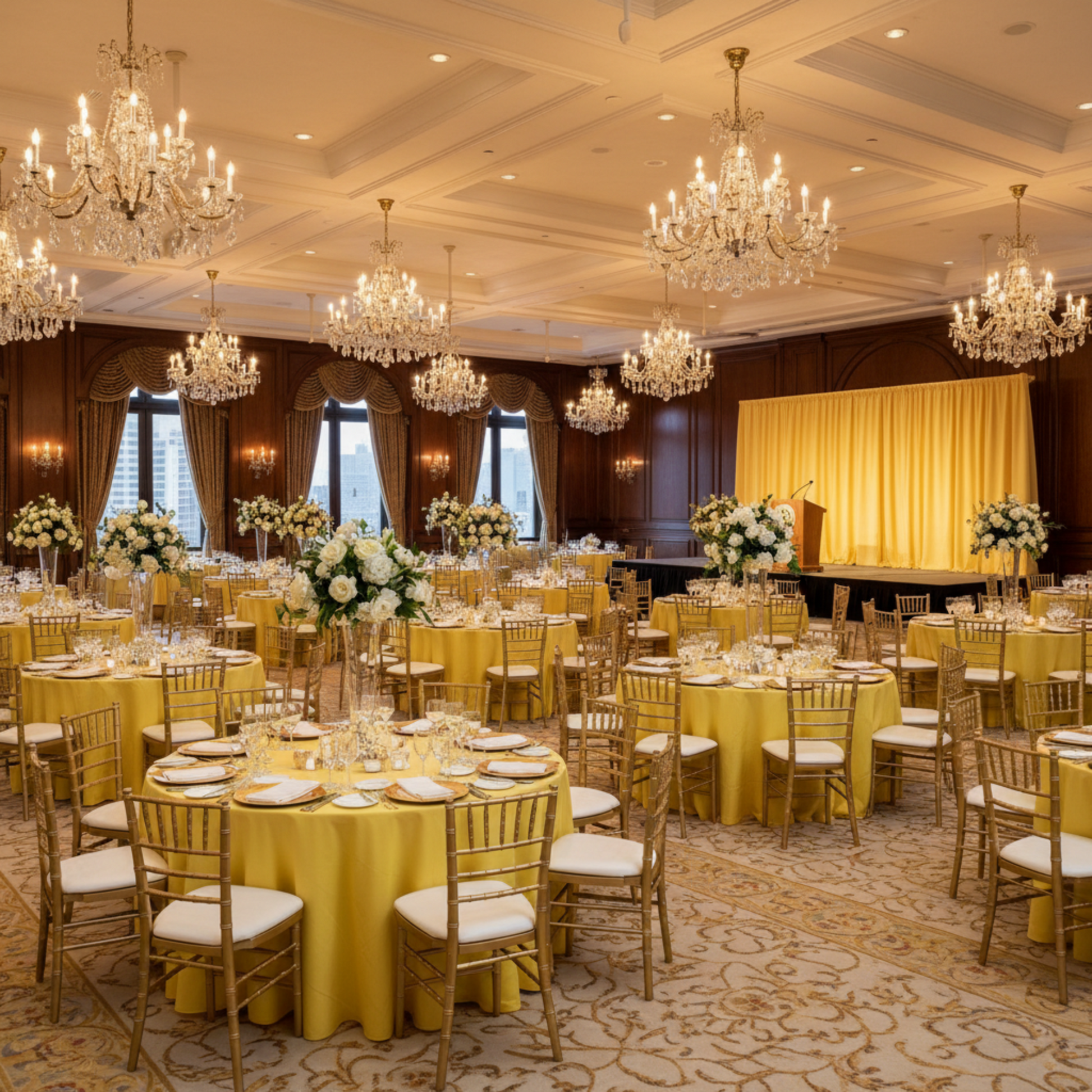 Fundraiser Indoor Setting Canary Yellow Premium Polyester 108" Round Tablecloth 