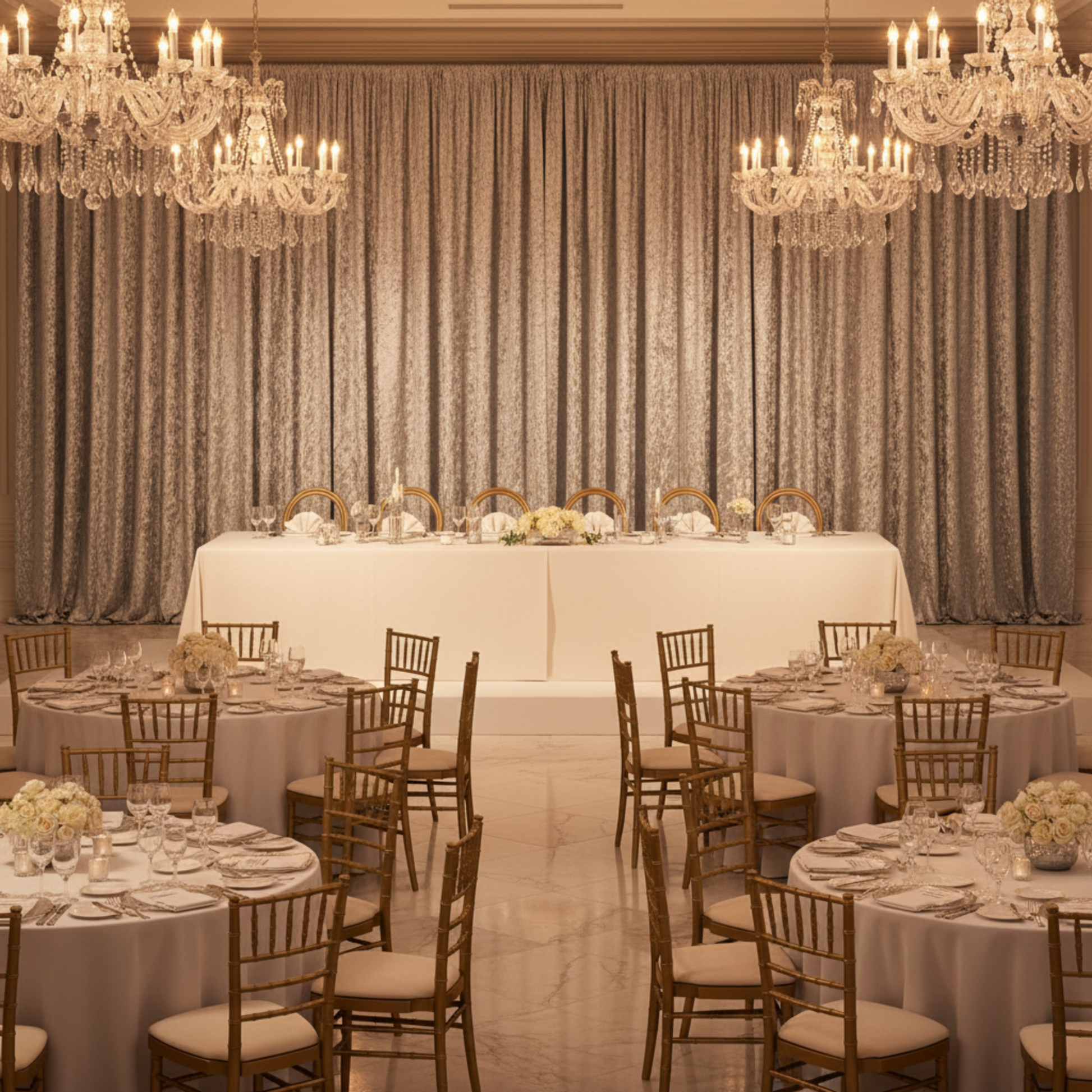 Gala Banquet Hall Silver 14FT Velvet Drape Backdrop