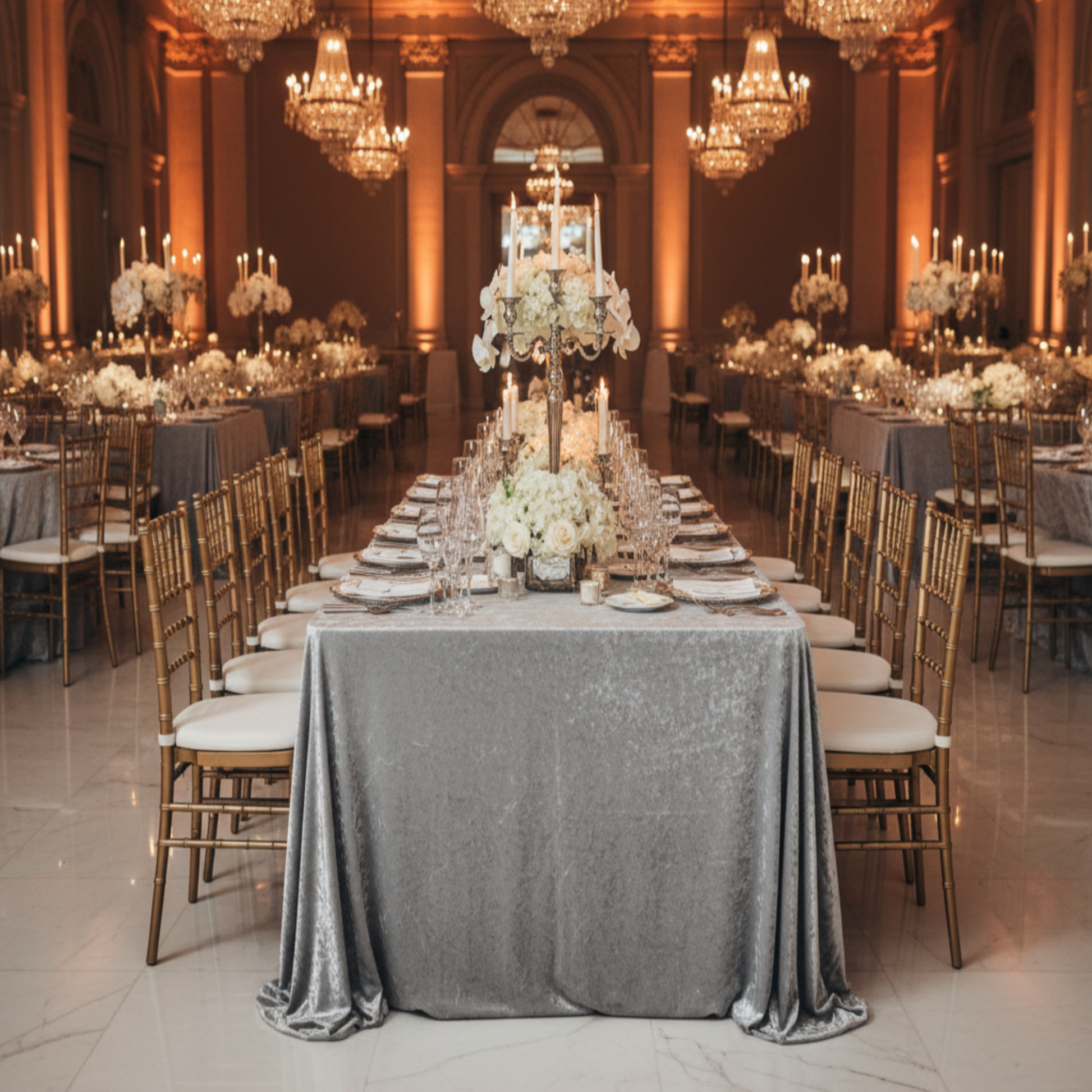 Gala Banquet - Silver Velvet 8ft Tablecloth