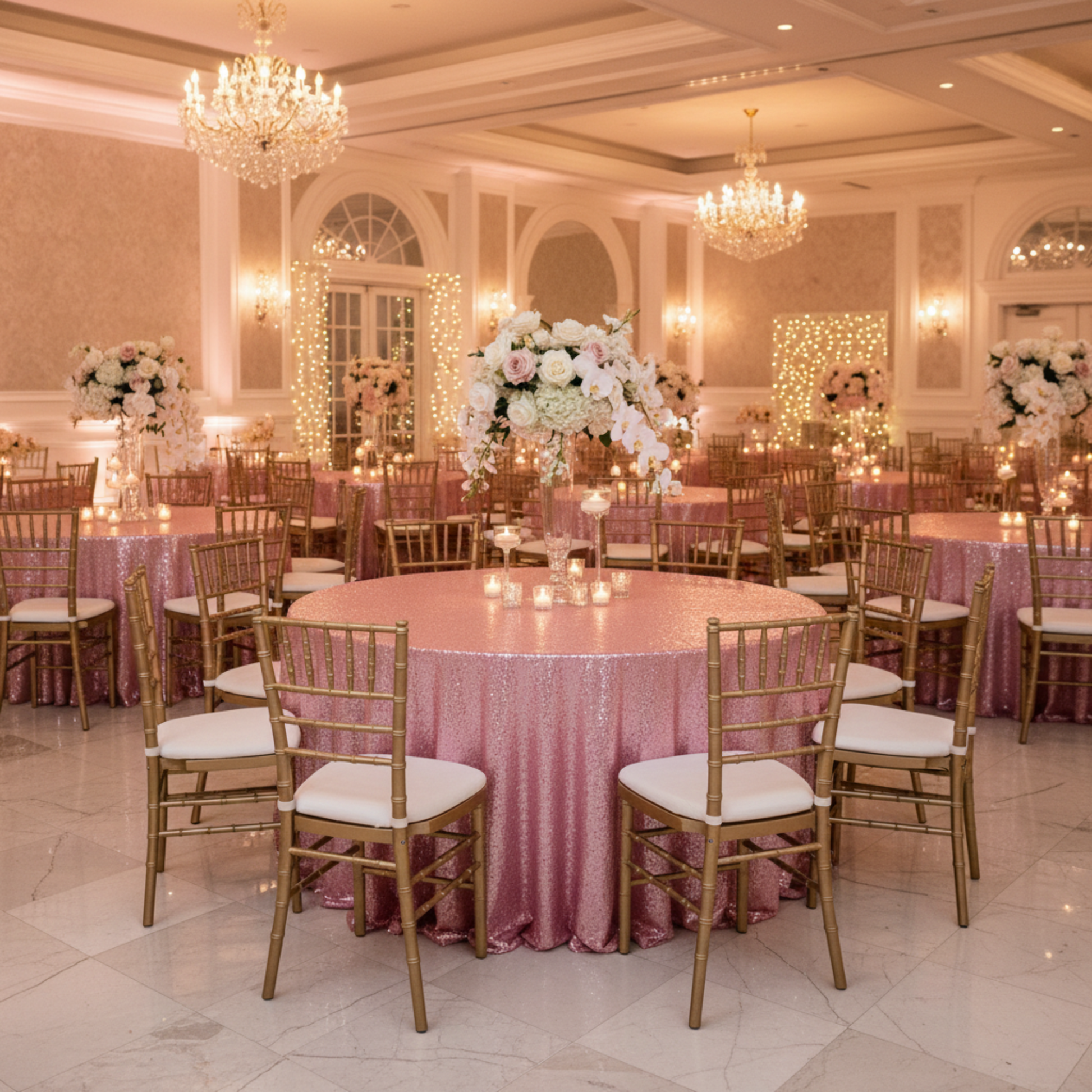 Gala Event Lifestyle Pink 132 Round Glitz Sequins Tablecloth