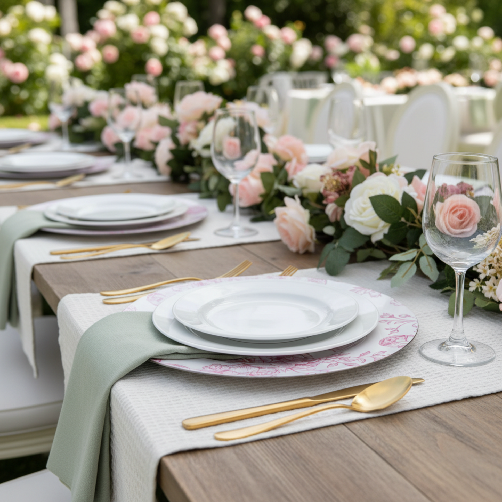 Garden Party Pink French Toile Acrylic Charger Plate 