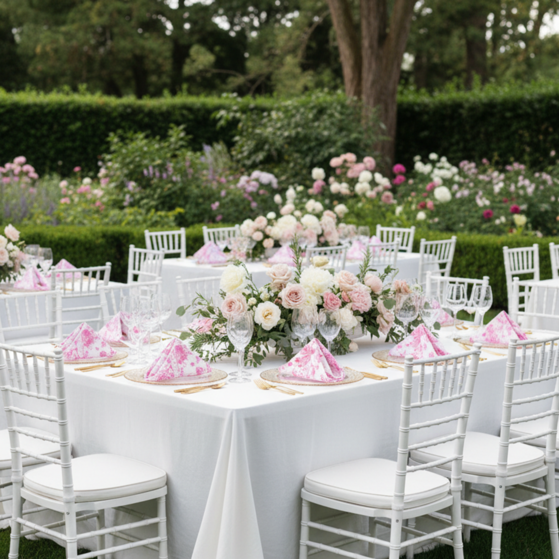 Garden Party Pink French Toile Linen 20x20 Napkin (5pc/pack) 