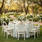 Garden wedding reception with French Toile sage tablecloth and chairs