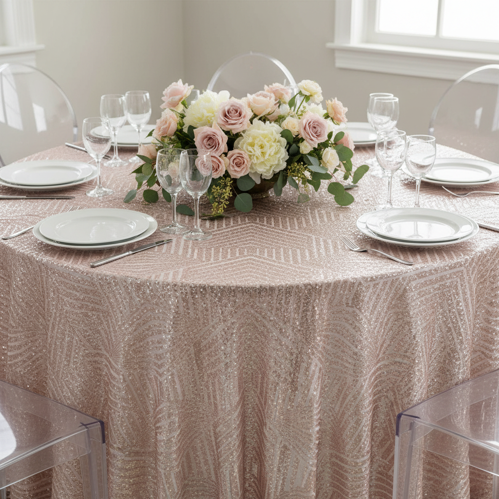 Geometric Glitz Art Deco Sequin Tablecloth 132