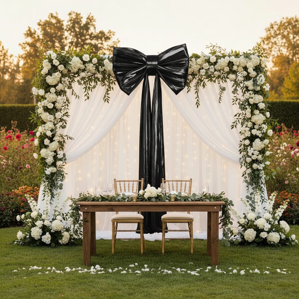 Giant Fabric Bow - Metallic Black - Outdoor Backdrop
