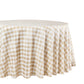 Gingham Checkered Polyester 120" Round Tablecloth - Beige & White - White Background