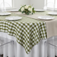 Gingham Checkered Square 70"x70" Polyester Overlay/Tablecloth - Olive Green & White.