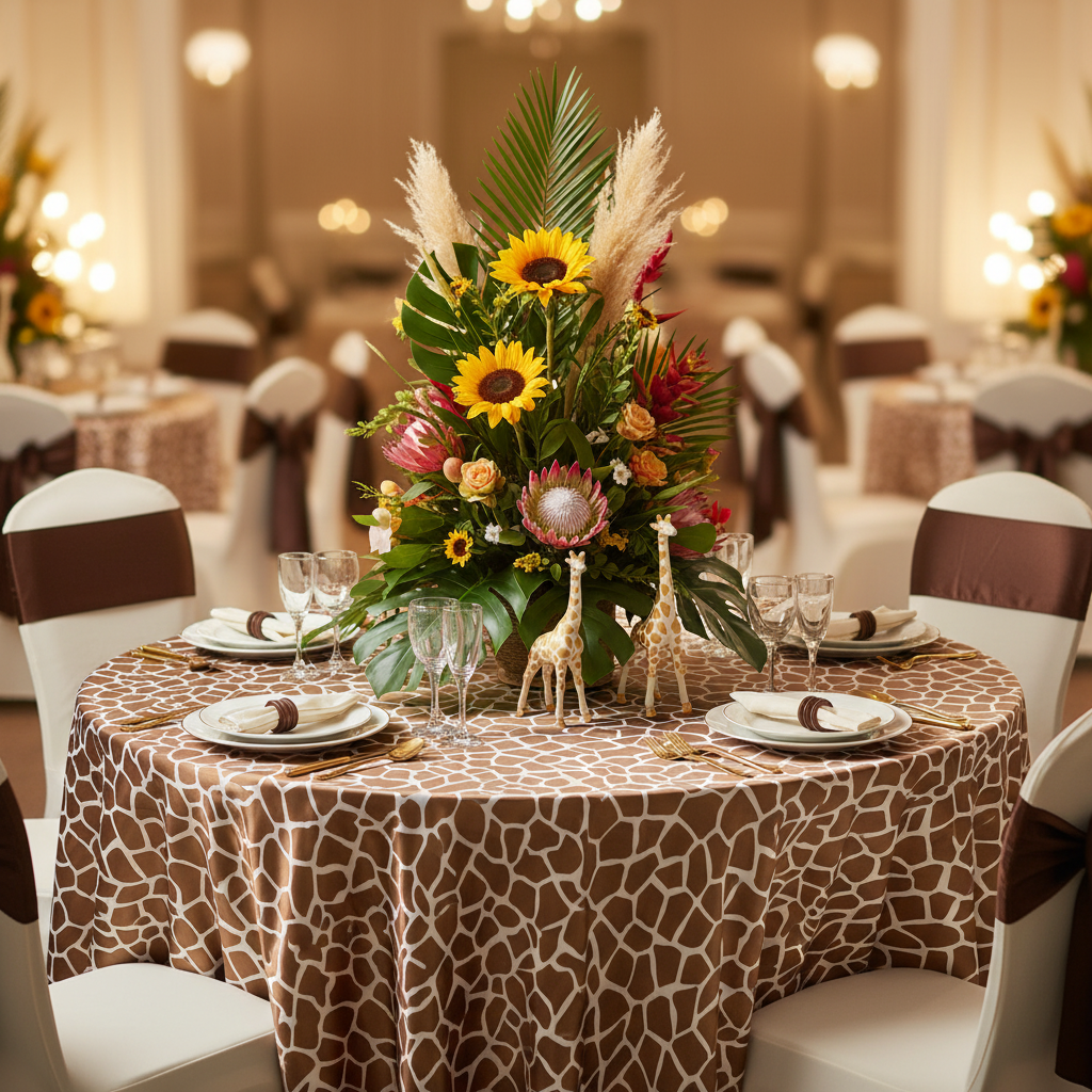 Giraffe Animal Print Satin 120" Round Tablecloth.