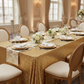 Glitz Sequin 90"x156" Rectangular Tablecloth - Gold with Oval Chairs.