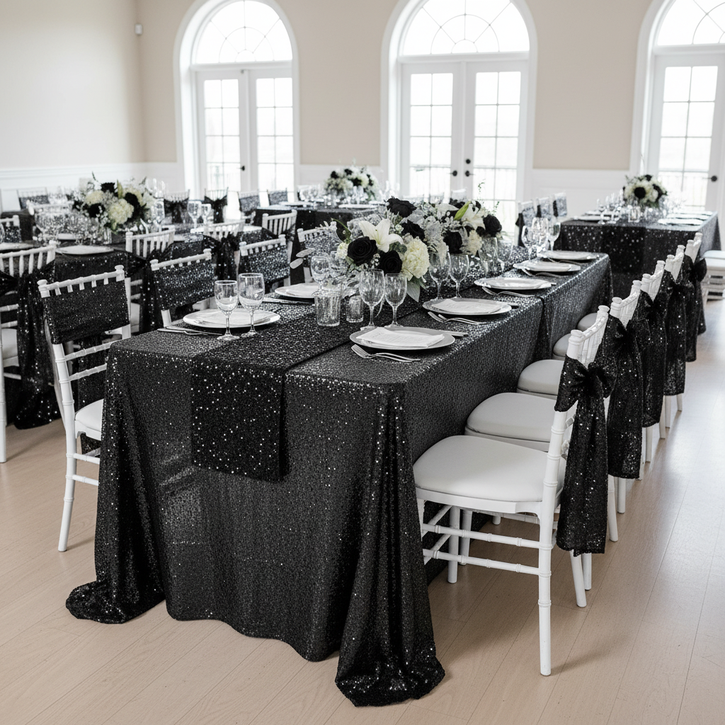 Glitz Sequin Mesh Net Tablecloth  90