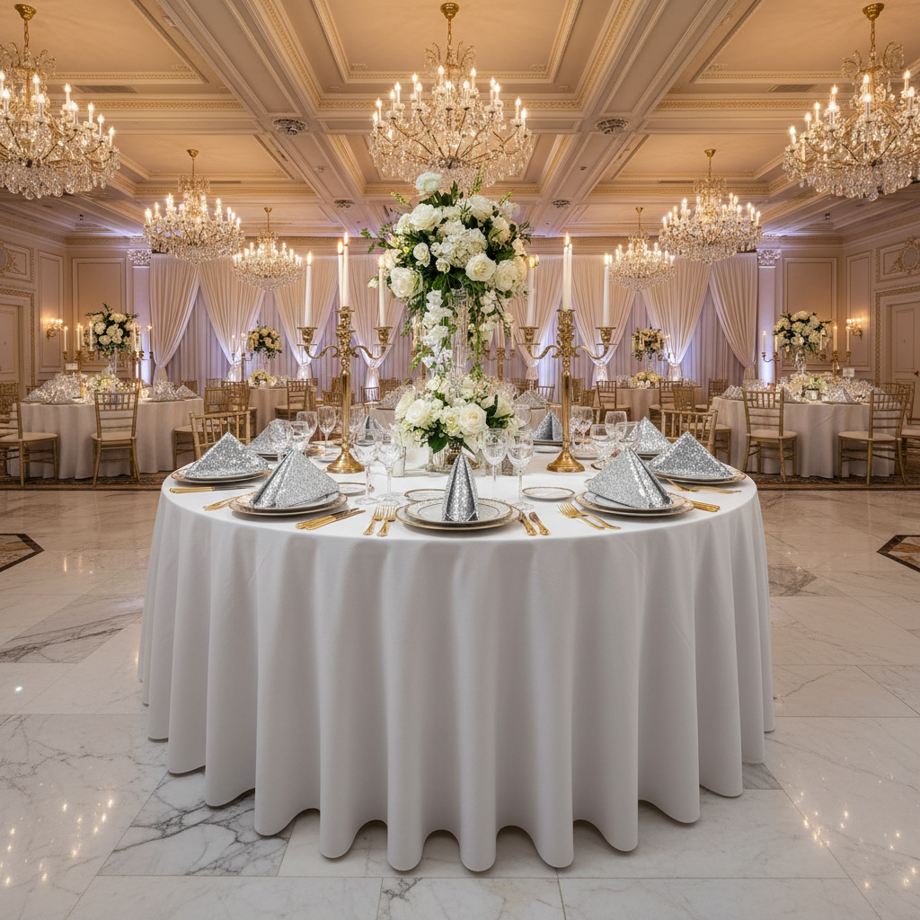 Glitz Sequin Napkin 20"x20" - Silver with Chiavari Gold Chairs.