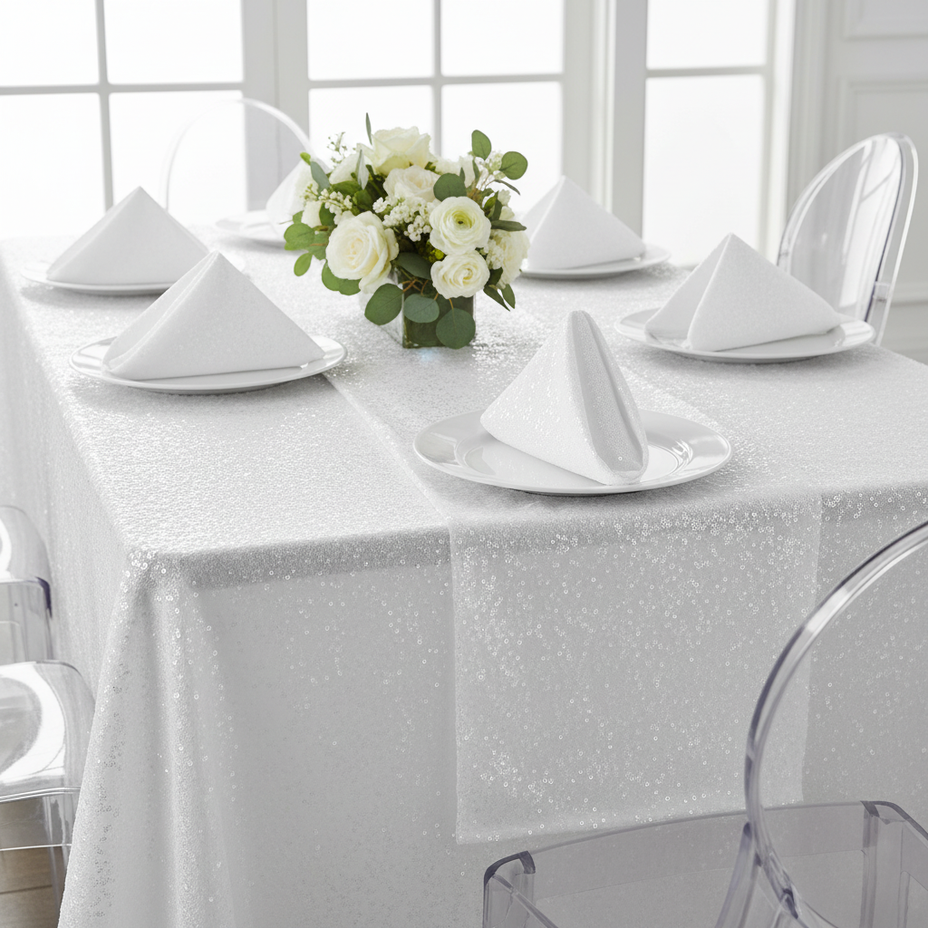 Glitz Sequin Napkin 20"x20" - White
