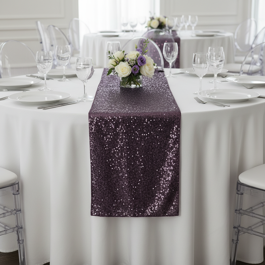 Glitz Sequin Table Runner - Eggplant/Plum.