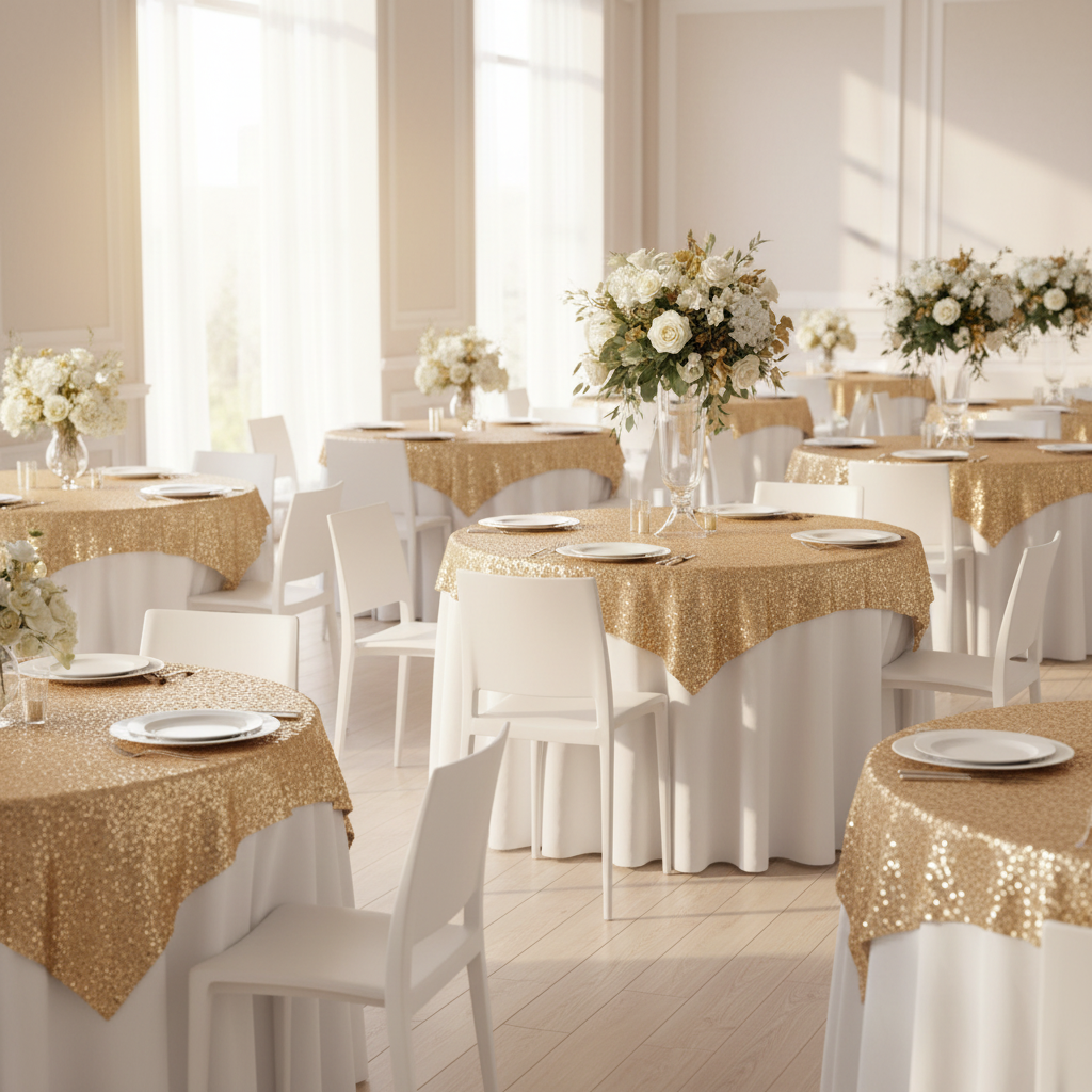 Glitz Sequin Tablecloth Overlay Topper 54"x54" Square - Gold.