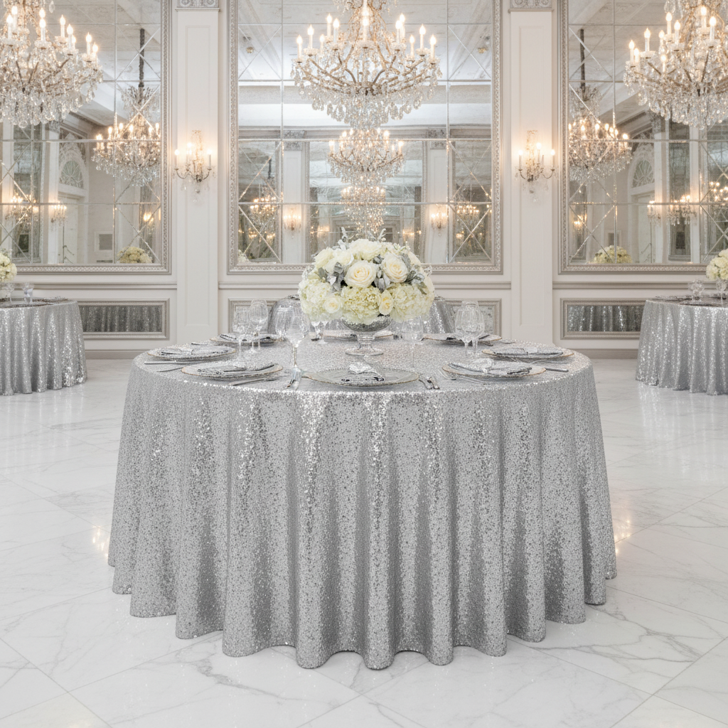 Glitz Sequins Silver Tablecloth - Grand Ballroom