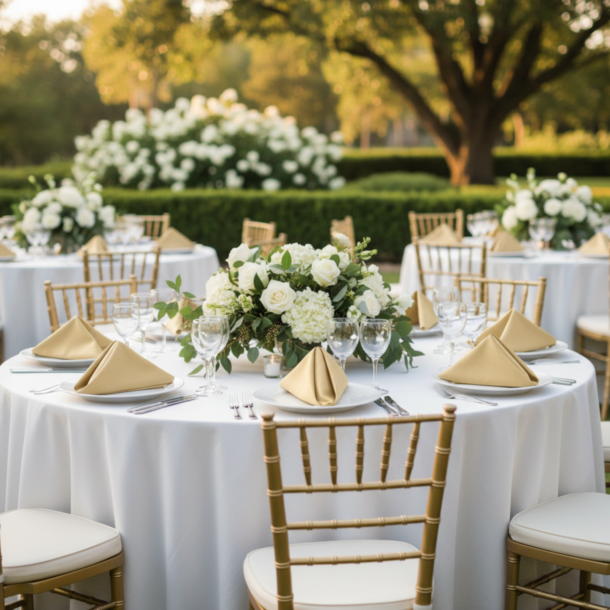 Gold Antique Lamour Satin Napkin – Outdoor Wedding Reception