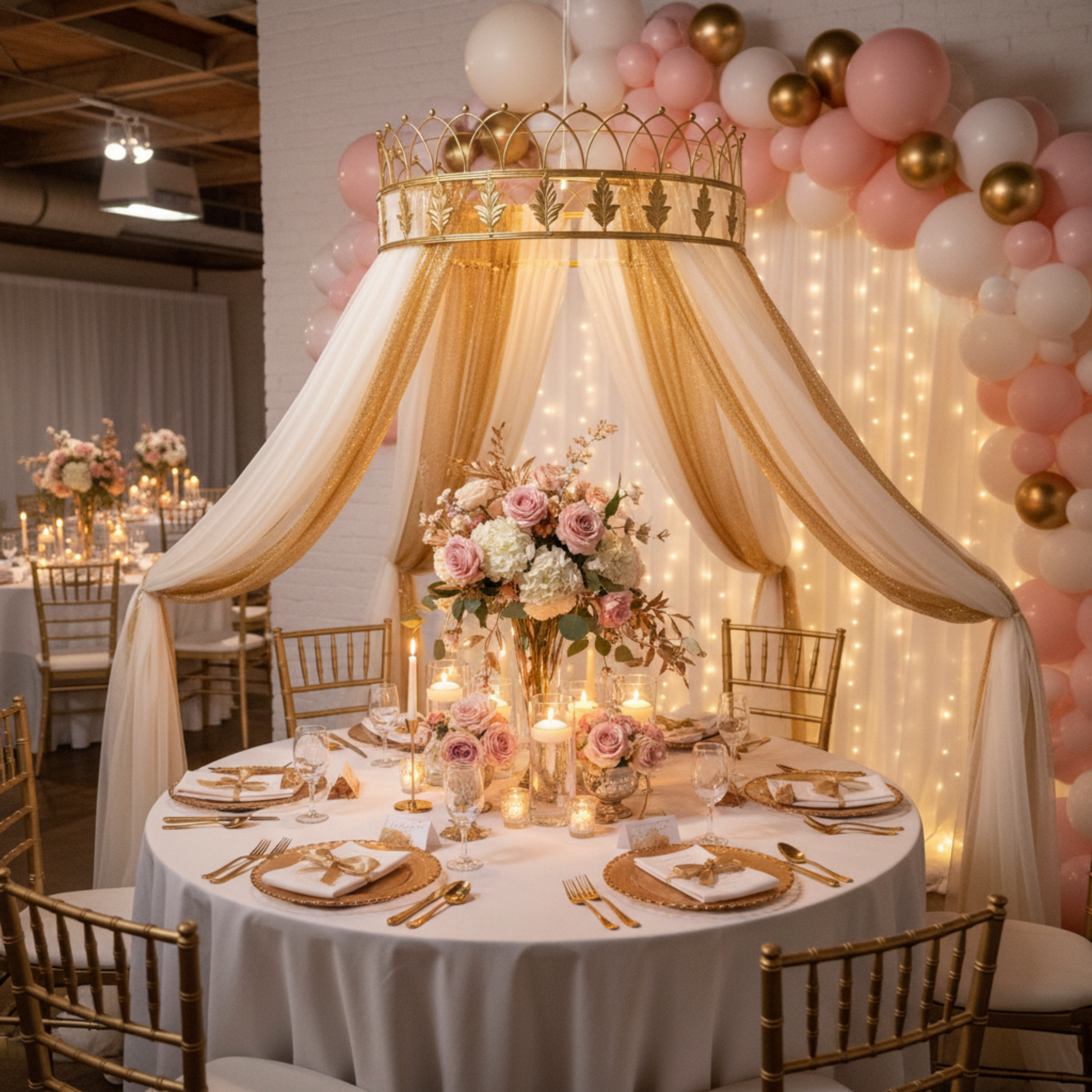 Gold Crown Canopy Indoor Birthday