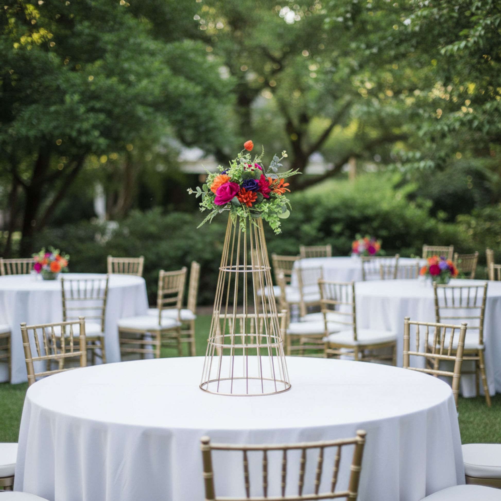 Gold Flower Centerpiece Pedestal - Outdoor Wedding