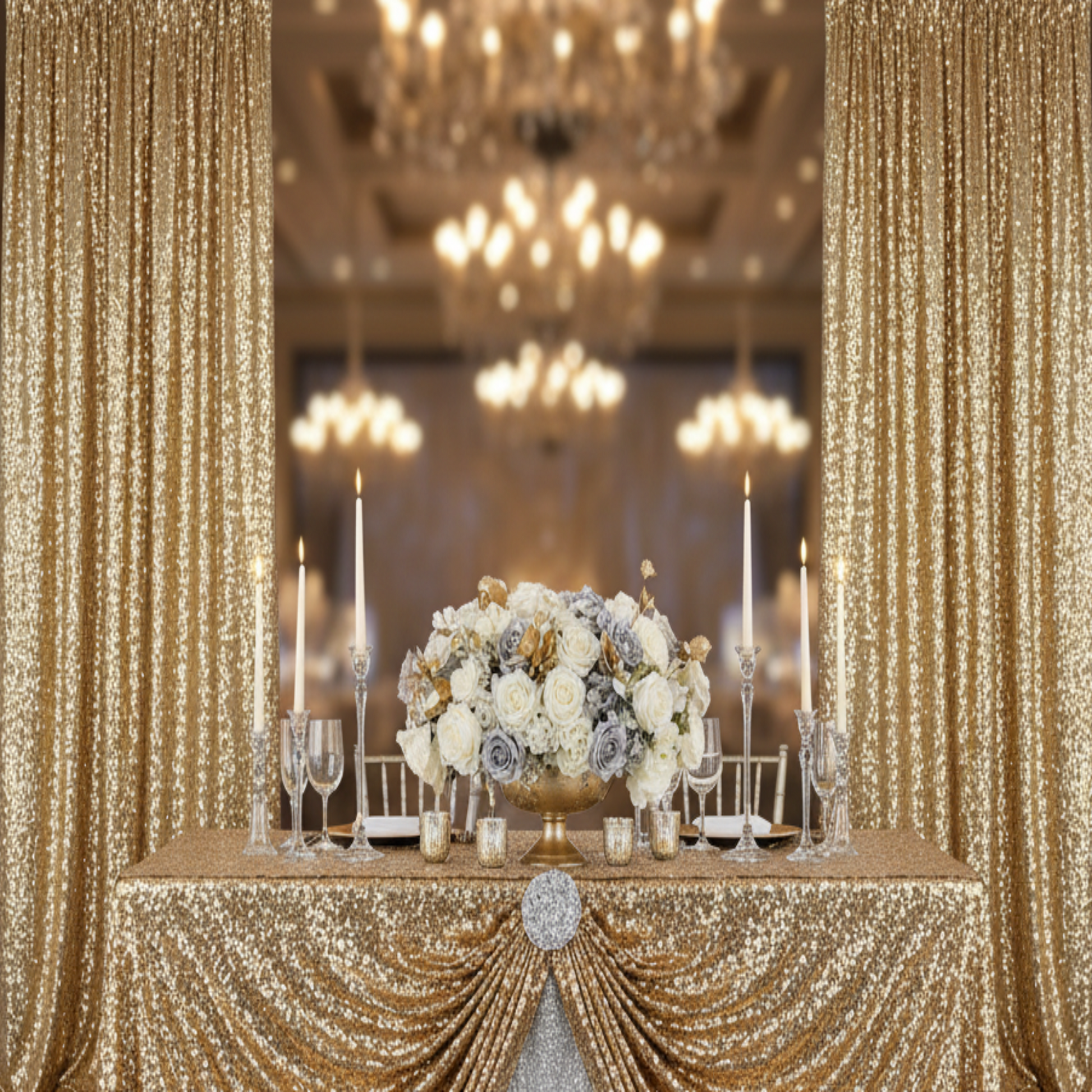 Gold Glitz Sequin 12 FT Drape - indoor