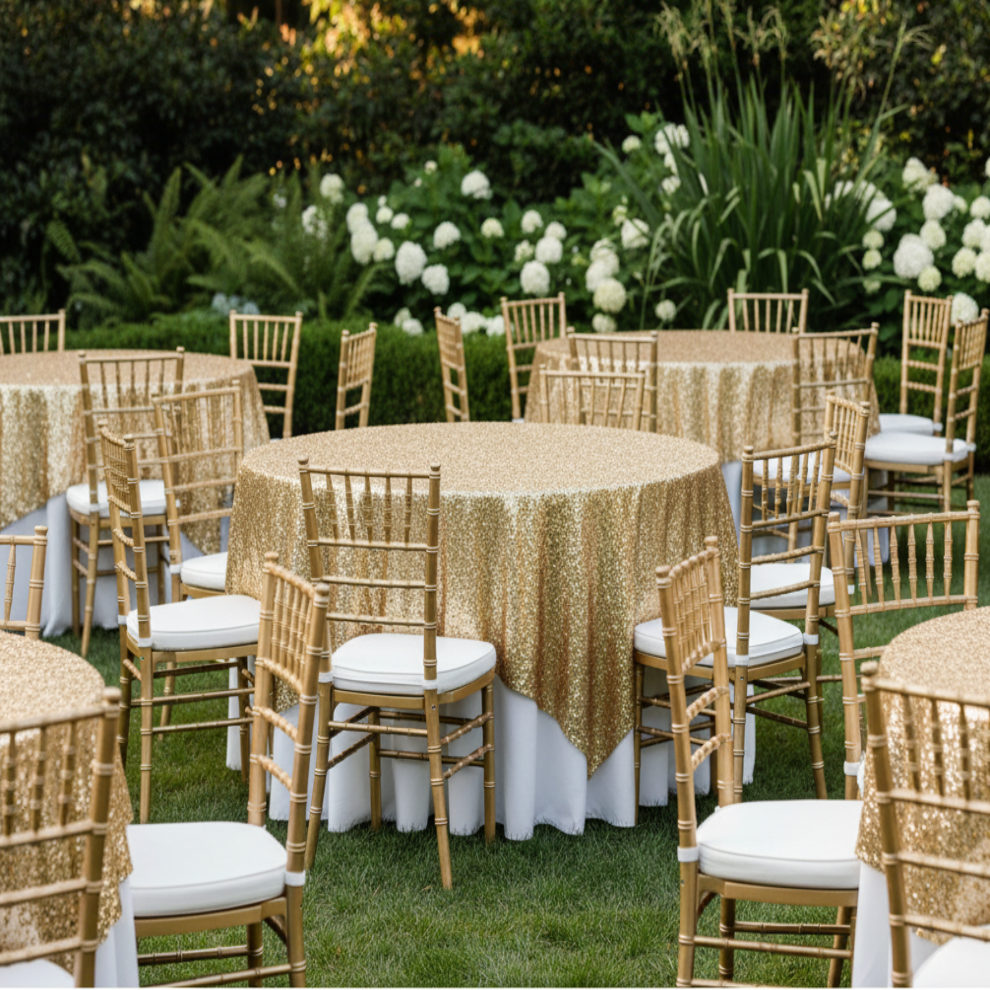 Gold Glitz Sequin Overlay – Outdoor Wedding