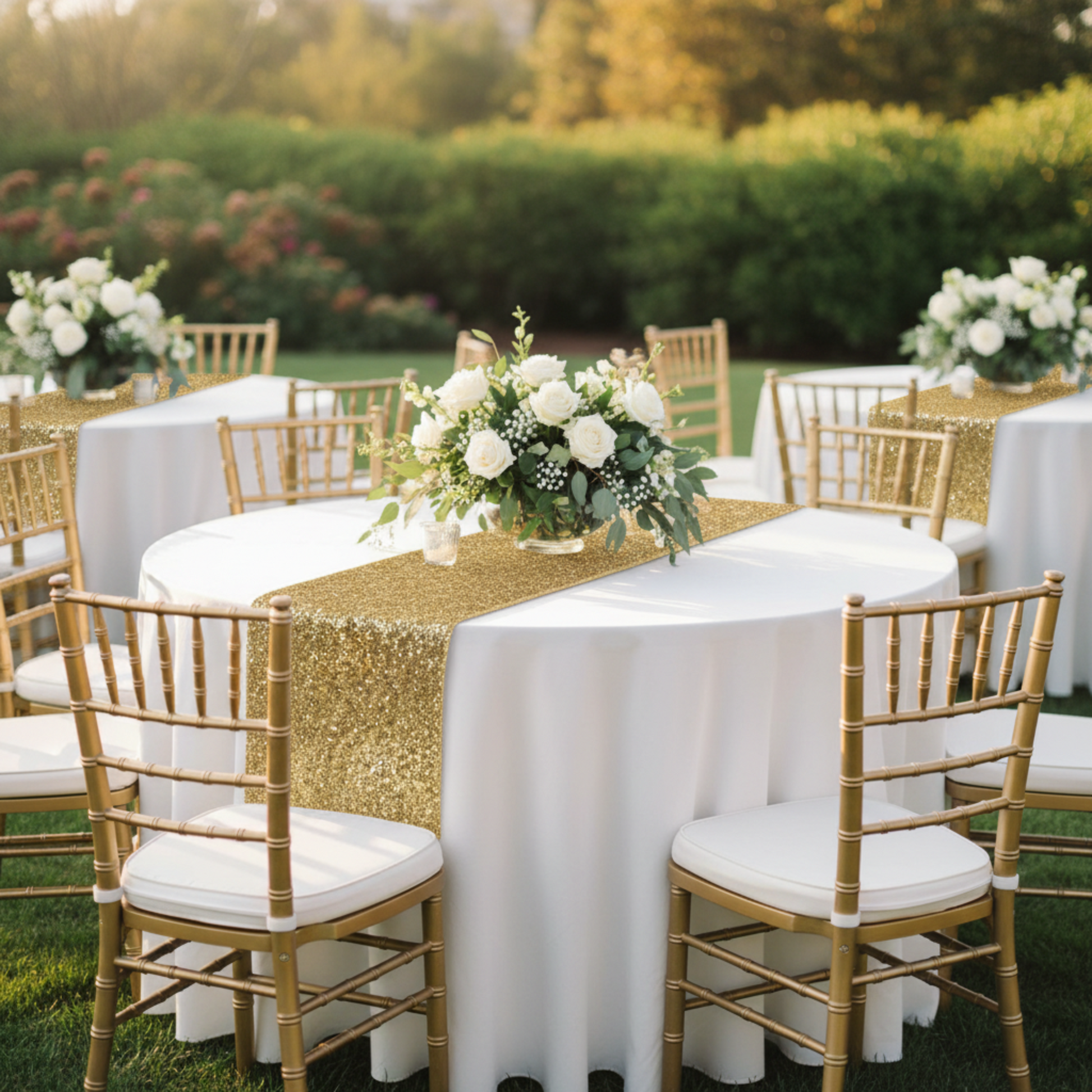 Gold Glitz Sequin Table Runner – Outdoor Wedding