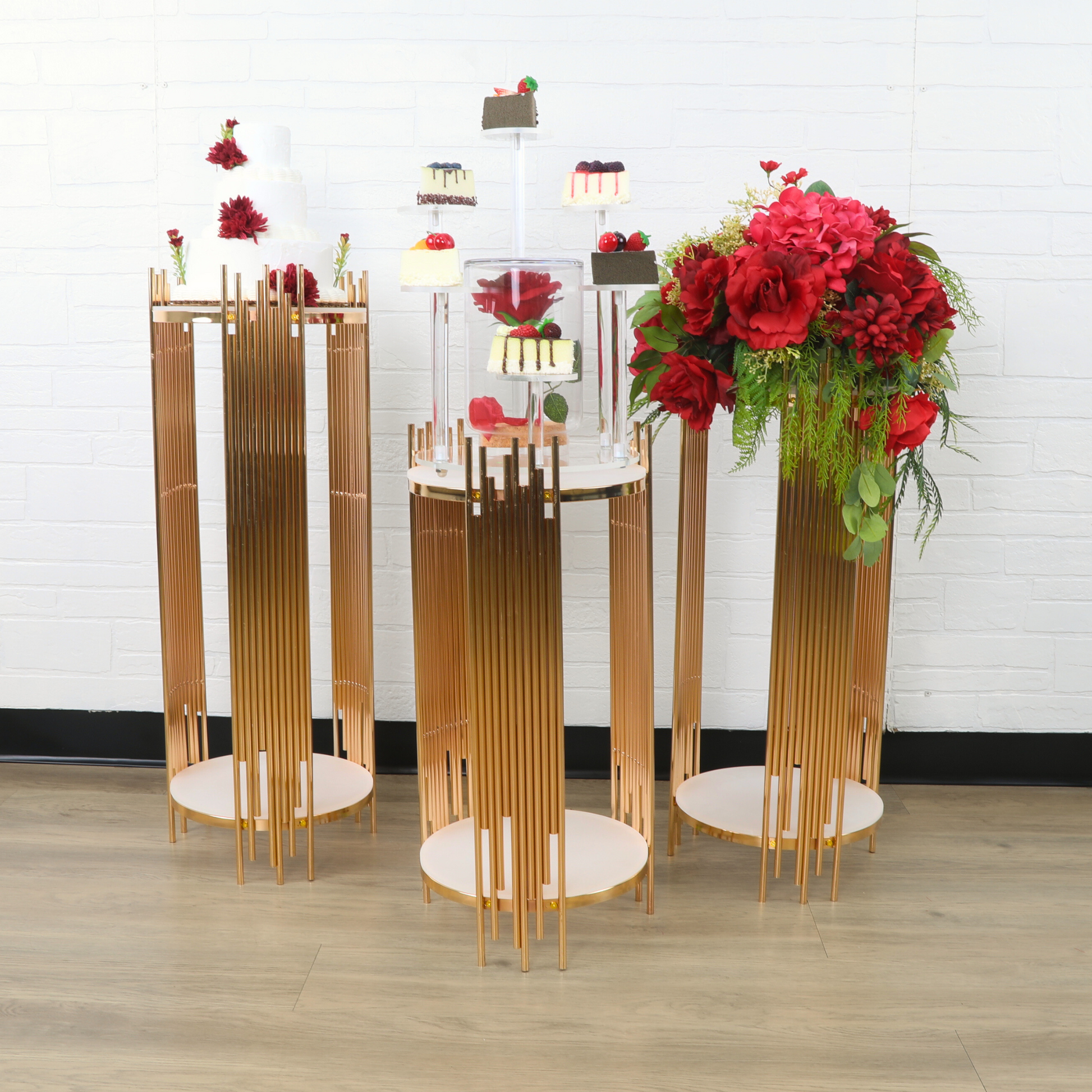 3 pcs of Gold Plinths Round Display Stand