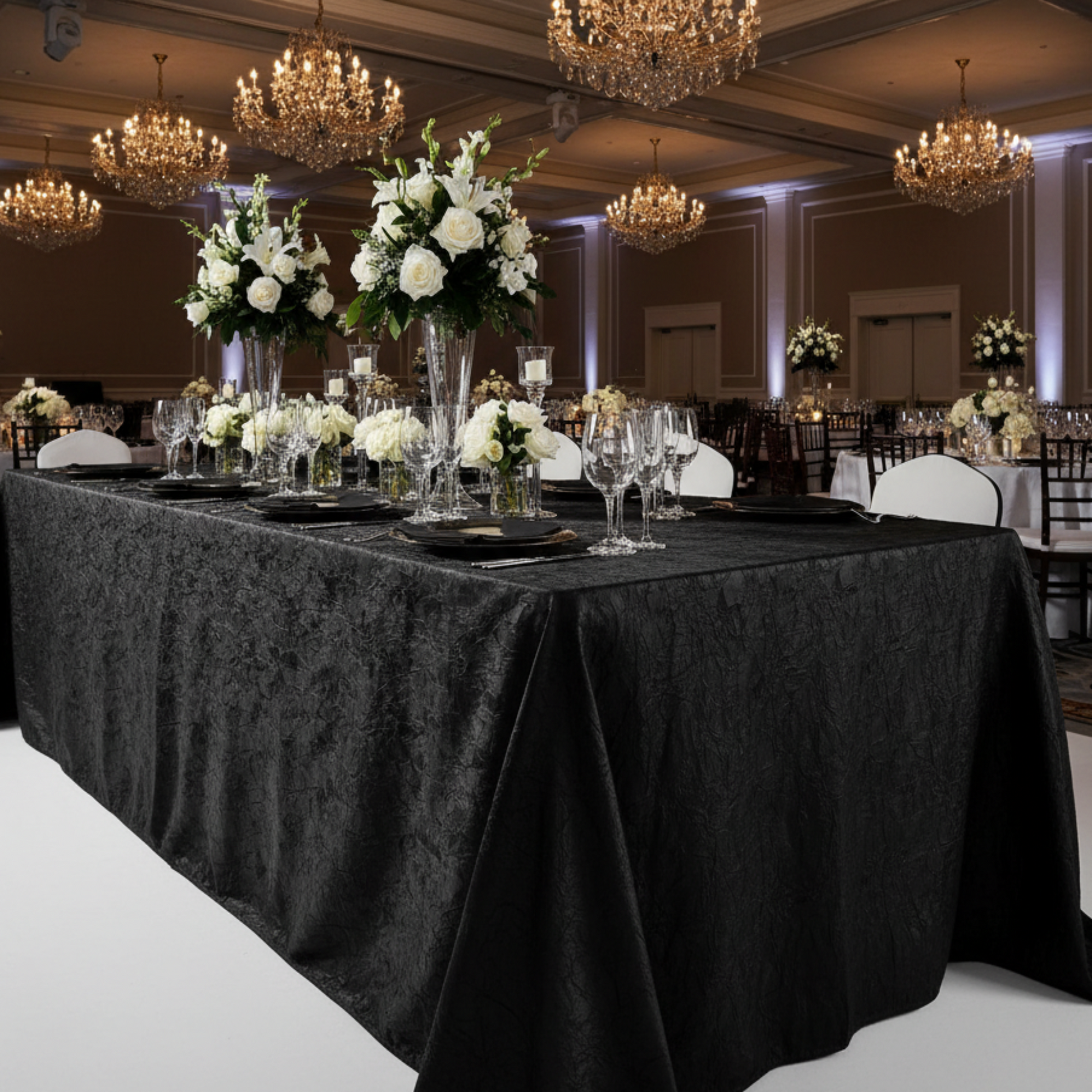Grand Ballroom Gala Black Crushed Taffeta 90" x 156" Rectangular Tablecloth 