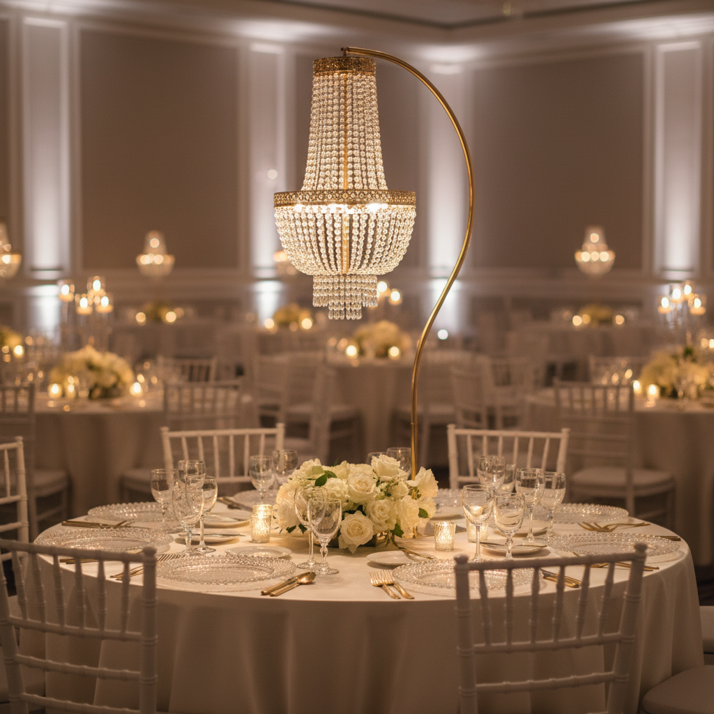 Hanging Chandelier with Stand with Chiavari Chairs.