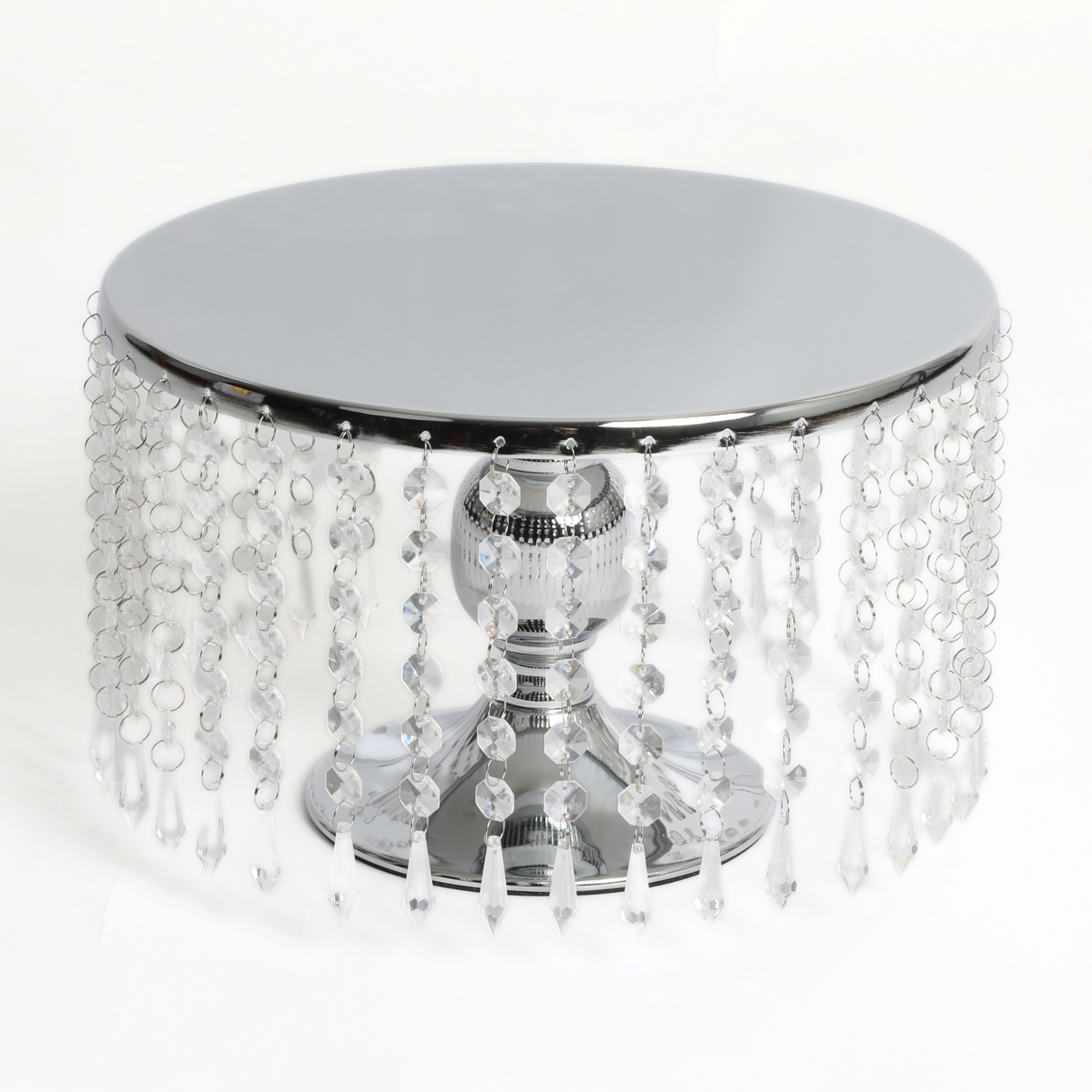 Hanging Crystal Cake Stand Pedestal Riser 12" Round Silver CV Linens