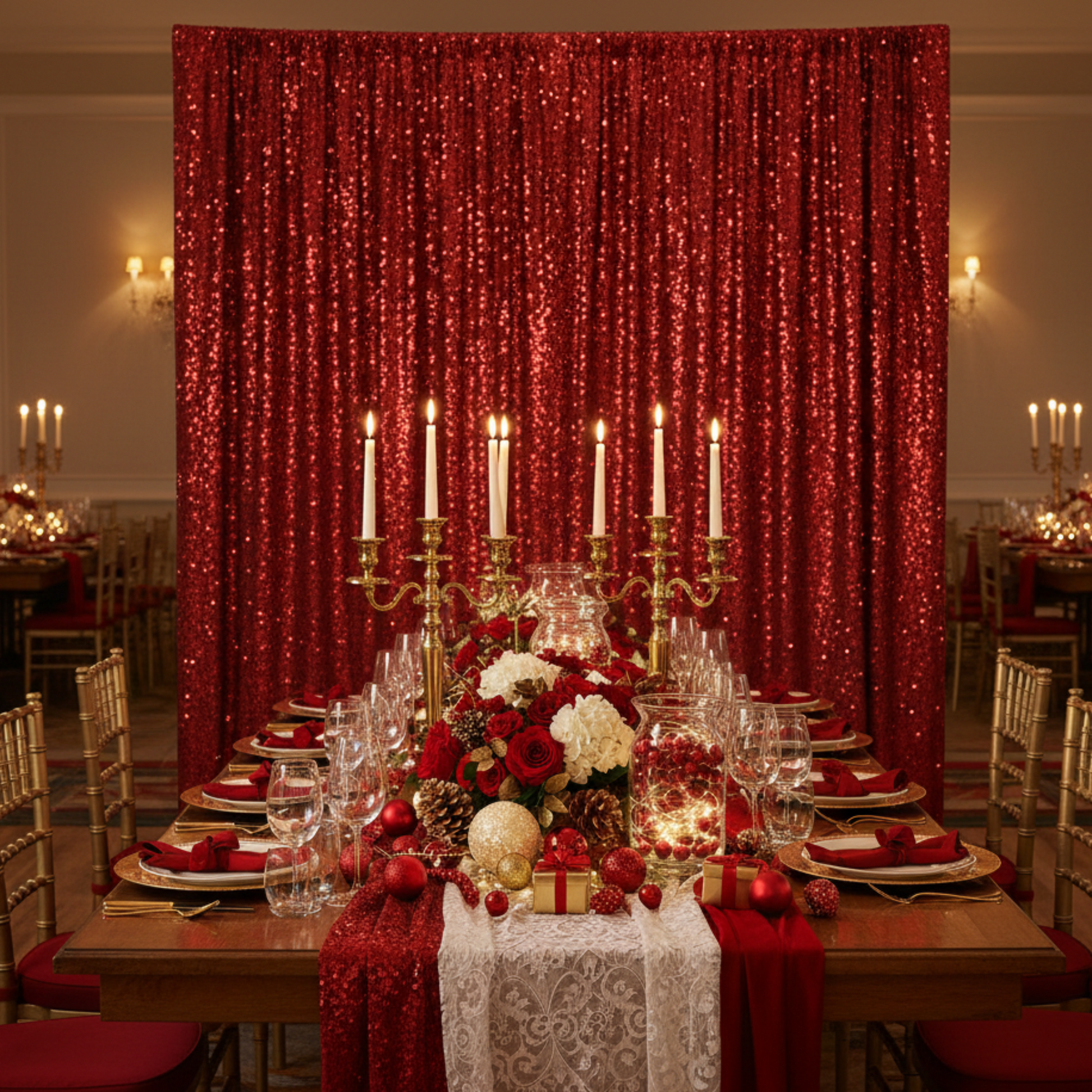 Holiday Indoor Ballroom - Apple Red Sequin Drape