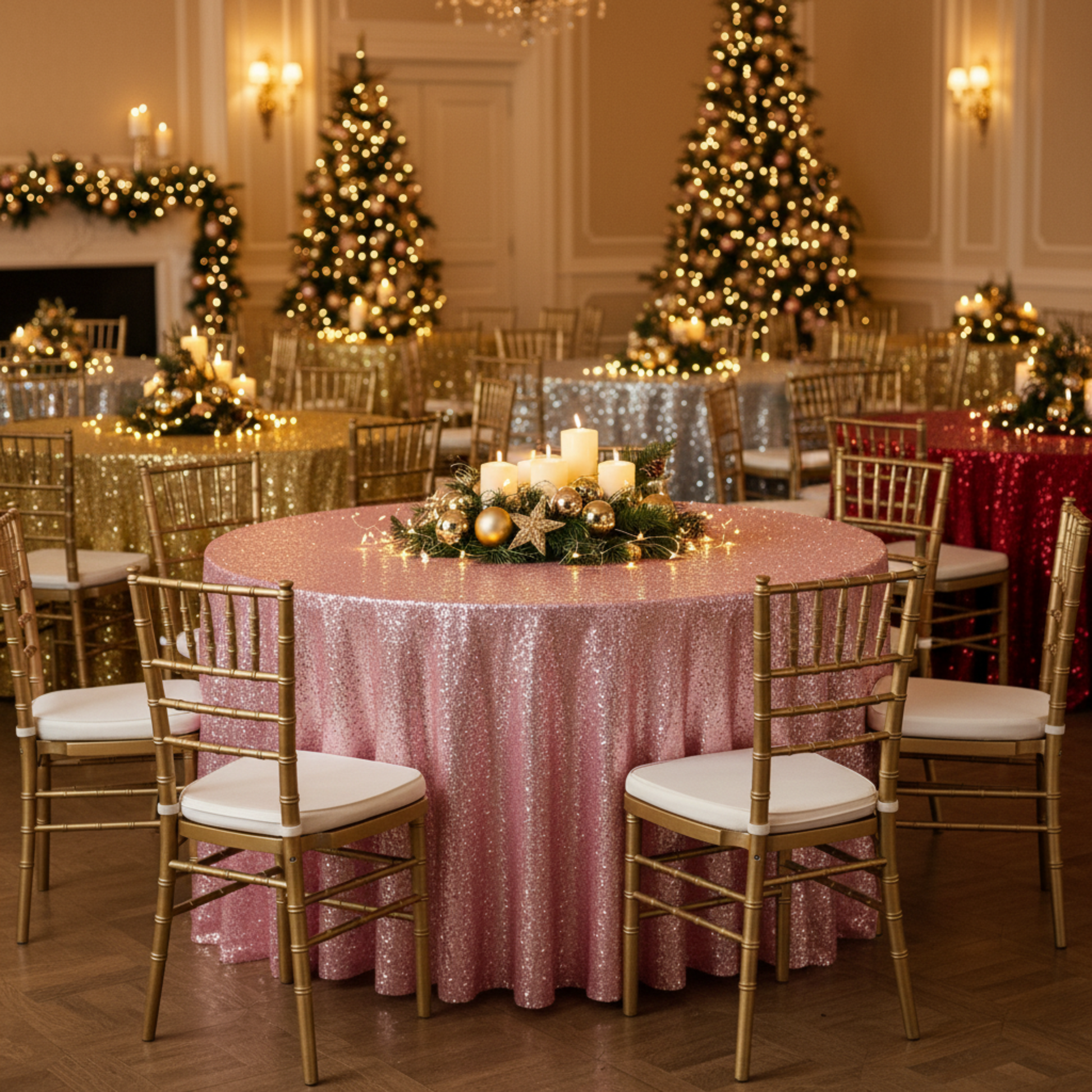 Holiday Party Lifestyle Lifestyle Pink 132 Round Glitz Sequins Tablecloth