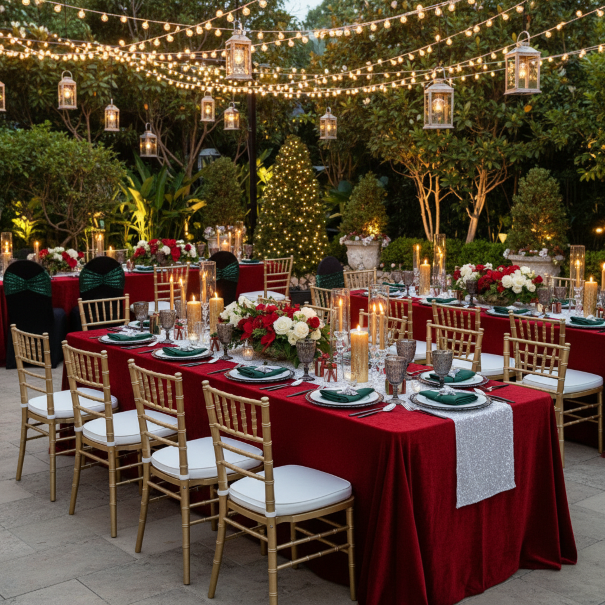 Holiday Party Outdoor Red Velvet 90x132 Rectangular Tablecloth 