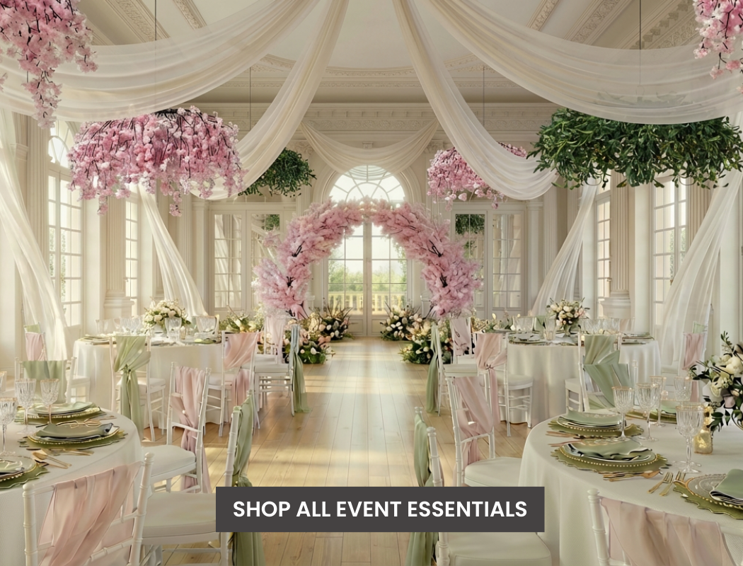 Featured image of decorated event space with tables, chairs, and floral arrangements.