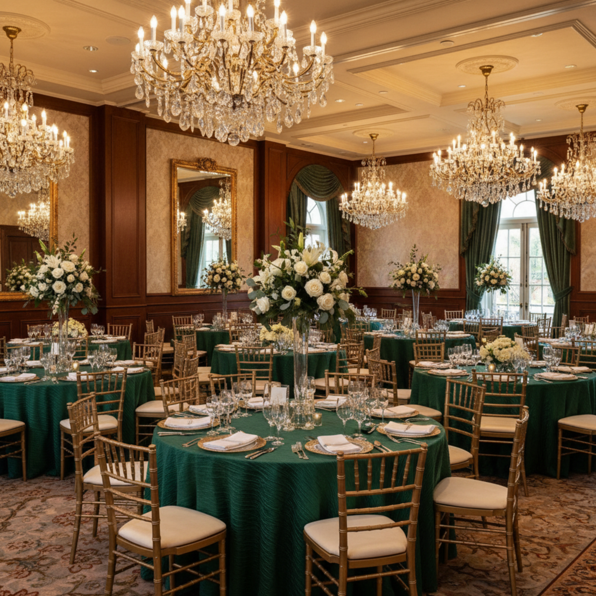 Indoor Emerald green 120 round accordion crinkle taffeta tablecloth