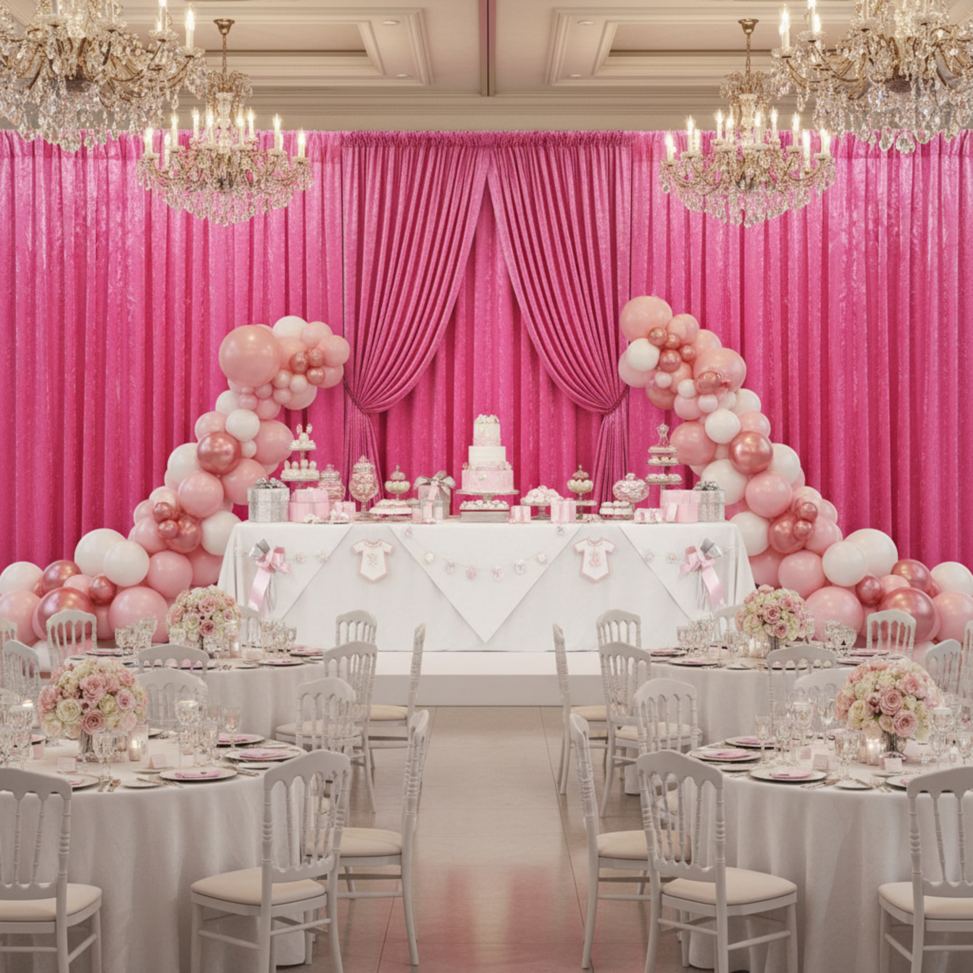 Indoor Baby Shower Banquet Fuchsia Velvet Drape/Backdrop Curtain Panel 