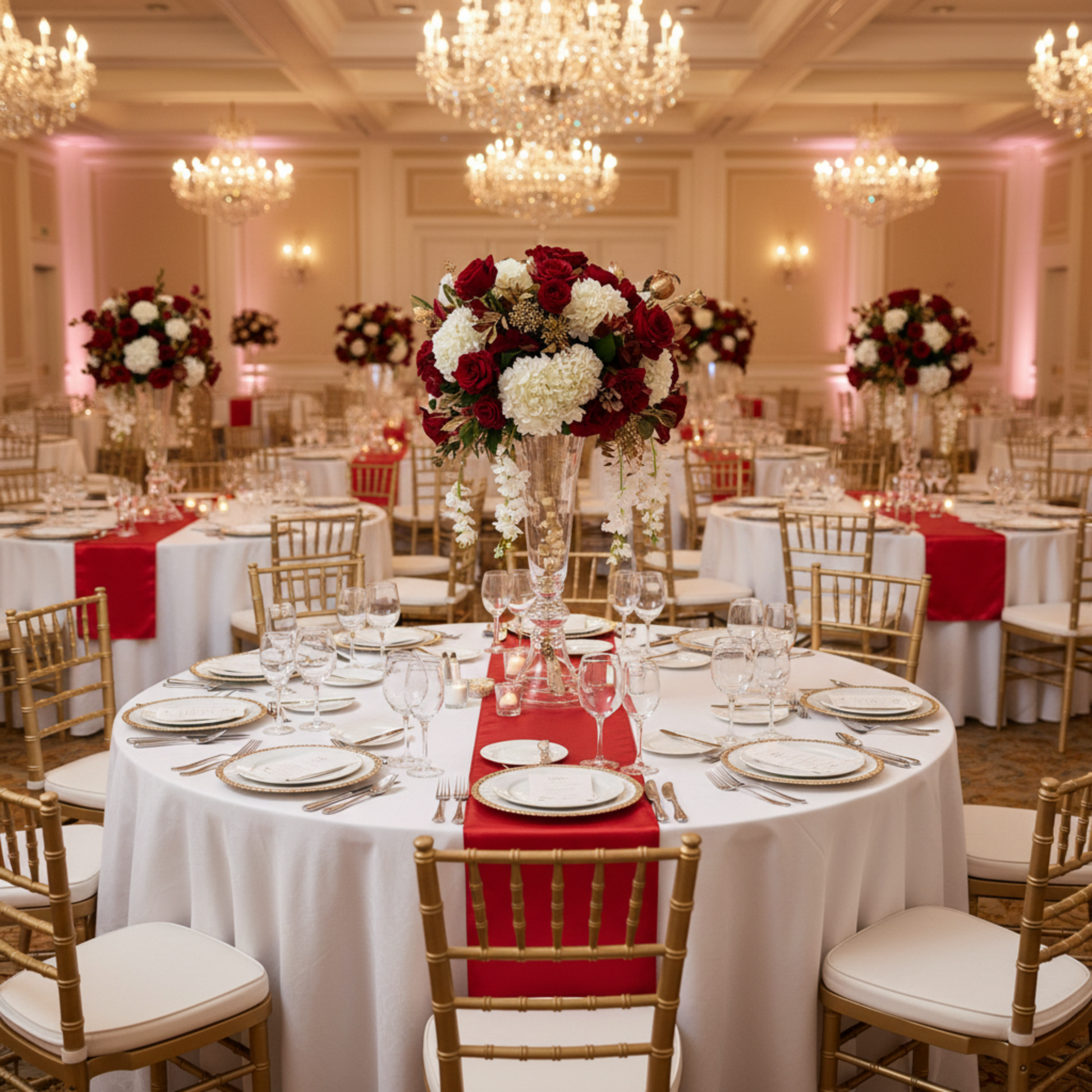 Indoor Ballroom Formal Event Red Satin Table Runner 