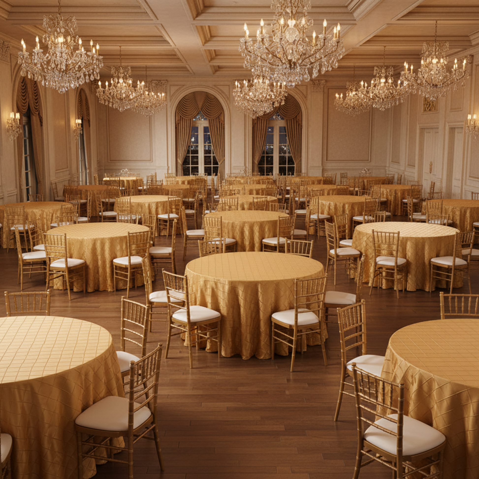 Indoor Ballroom – Gold Pintuck Tablecloth