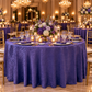 Indoor ballroom scene with purple crinkle shimmer tablecloth