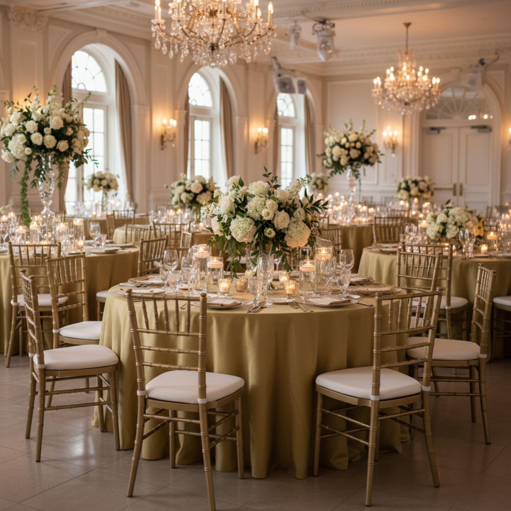 Indoor Ballroom Wedding Gold Taffeta 120" Round Tablecloth 